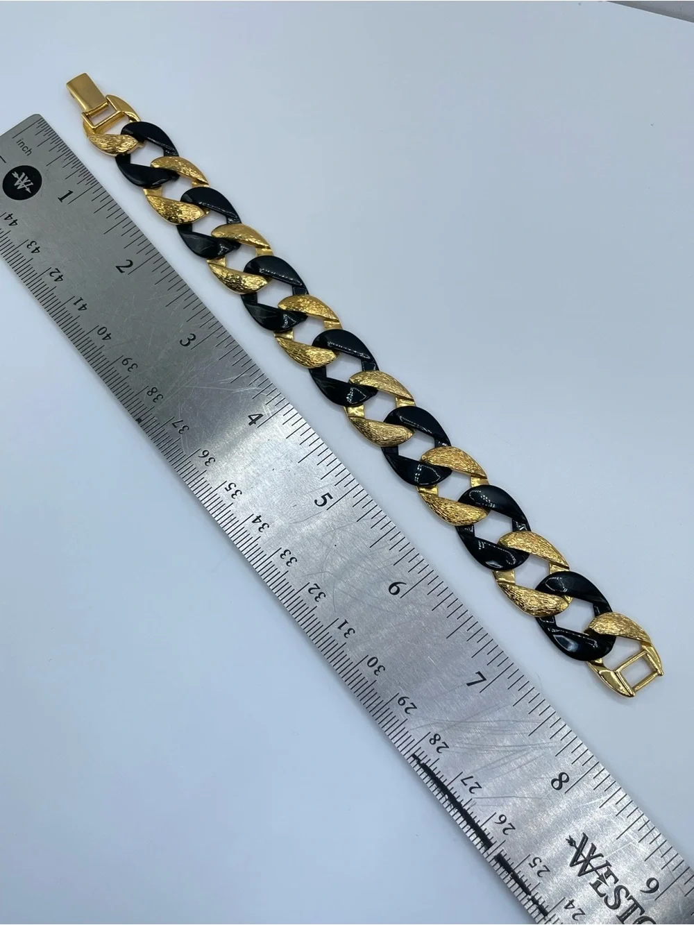 Vintage Napier Black Acrylic Gold Tone Chunky Link Bracelet Statement